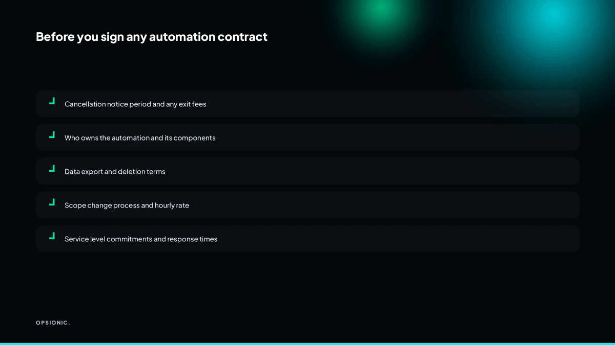 Checklist of contract clauses to review before signing an automation agency agreement