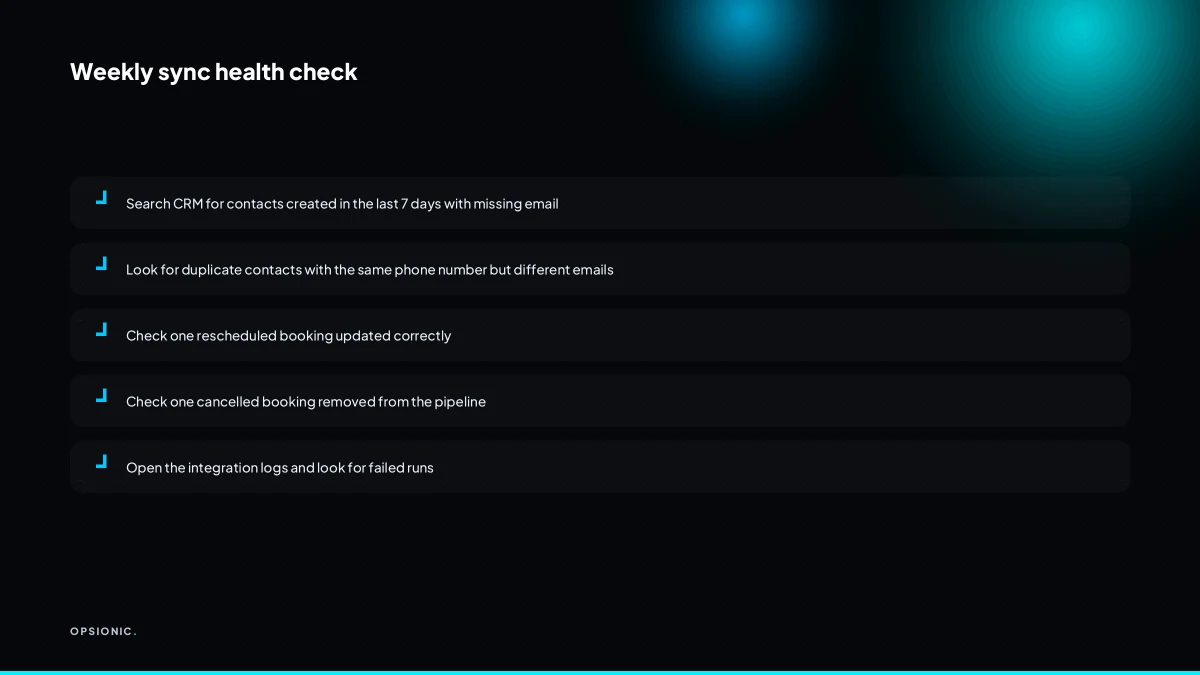 Checklist of five items to verify a Calendly to CRM automation is still working